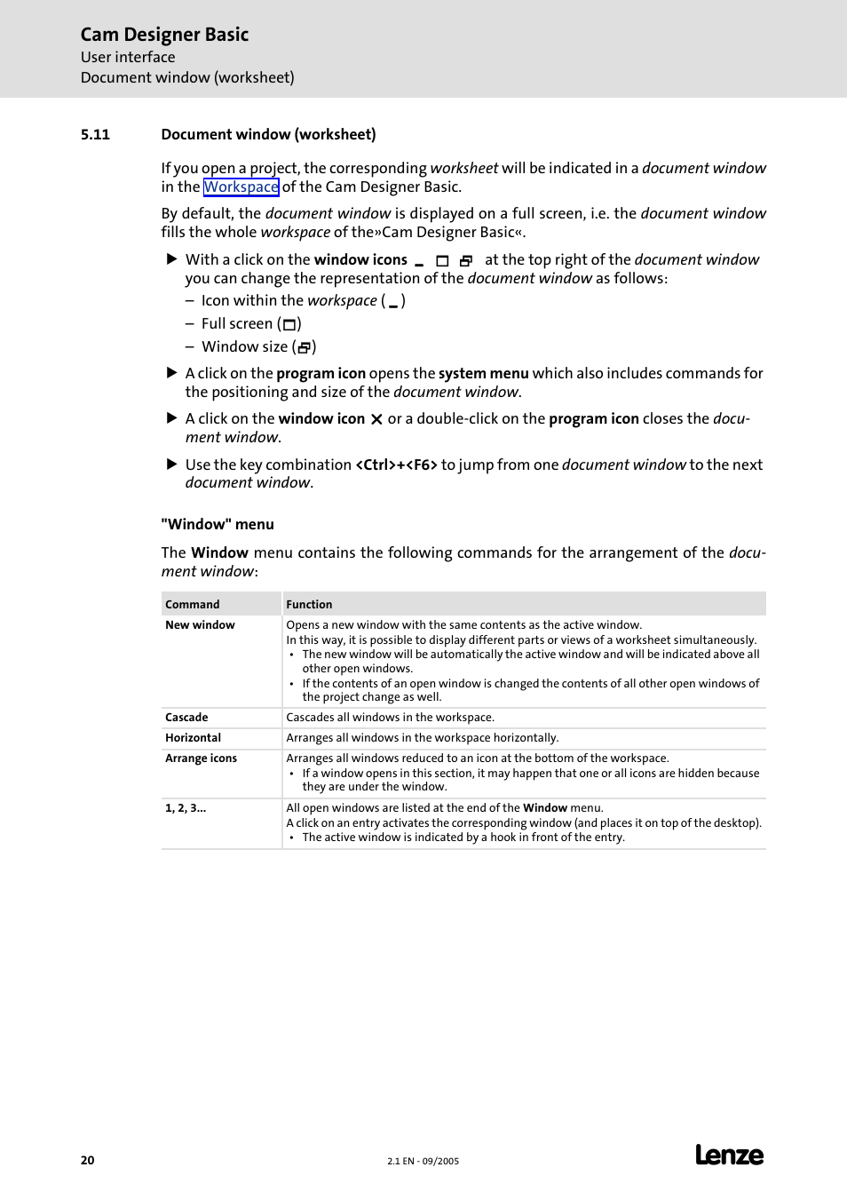 11 document window (worksheet), Cam designer basic | Lenze Cam Designer Basic User Manual | Page 20 / 53