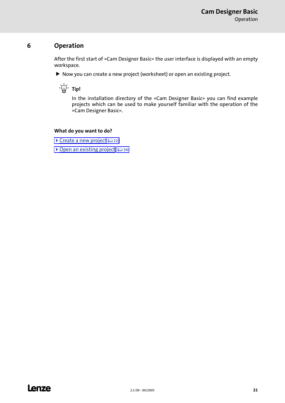 6 operation, Operation, Cam designer basic | 6operation | Lenze Cam Designer Basic User Manual | Page 21 / 53