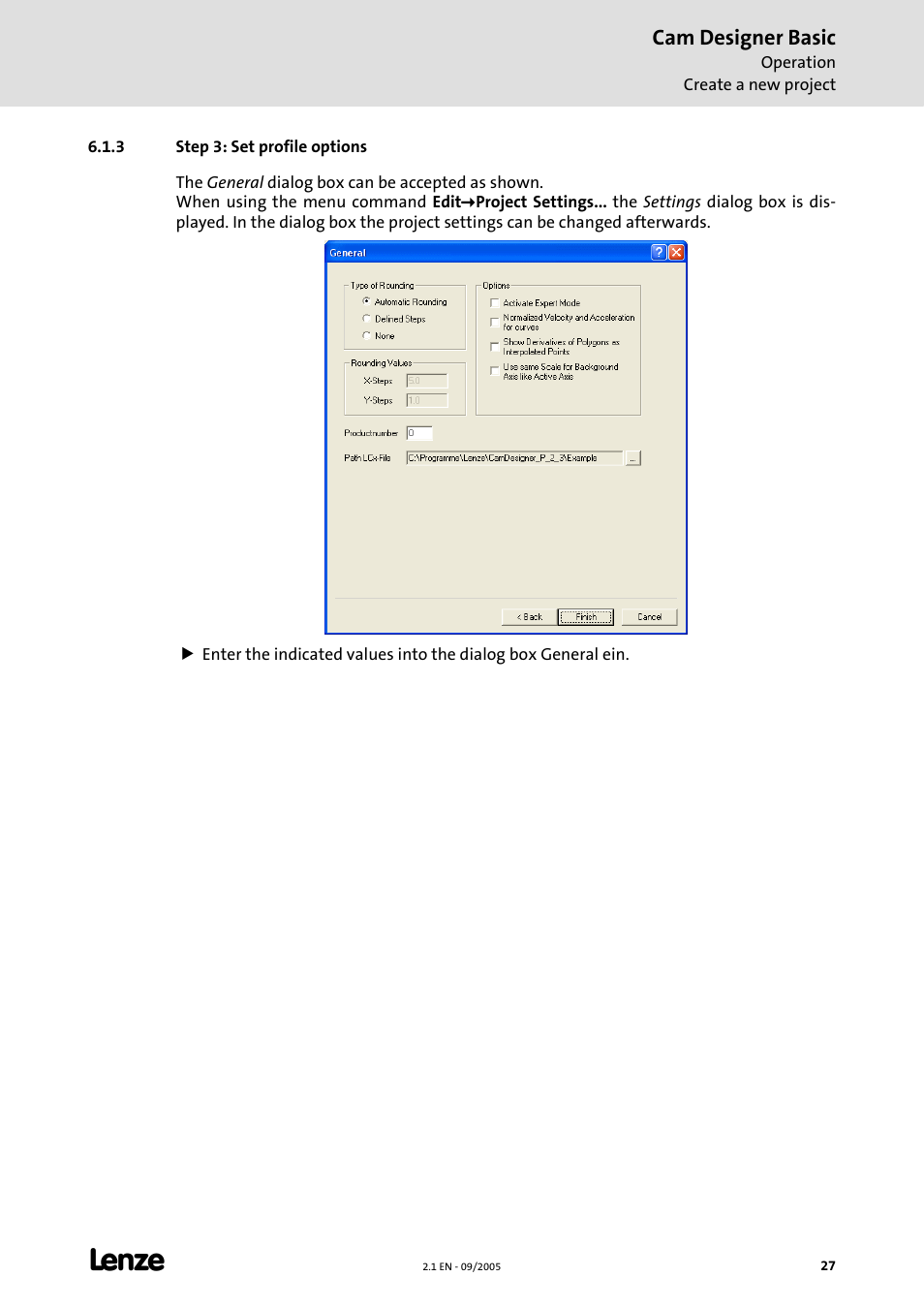 3 step 3: set profile options, Cam designer basic | Lenze Cam Designer Basic User Manual | Page 27 / 53