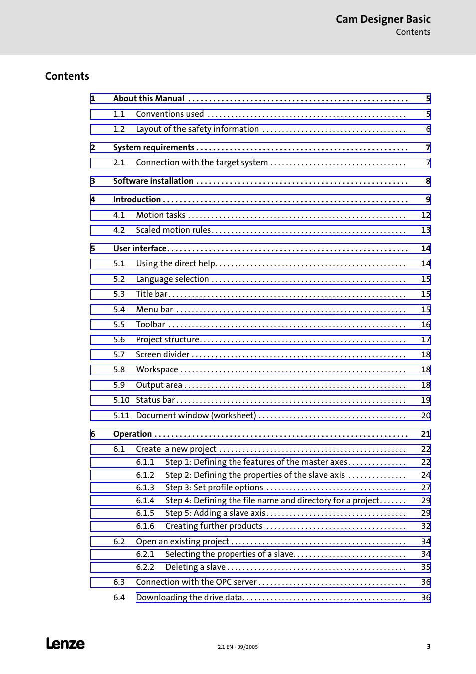 Lenze Cam Designer Basic User Manual | Page 3 / 53