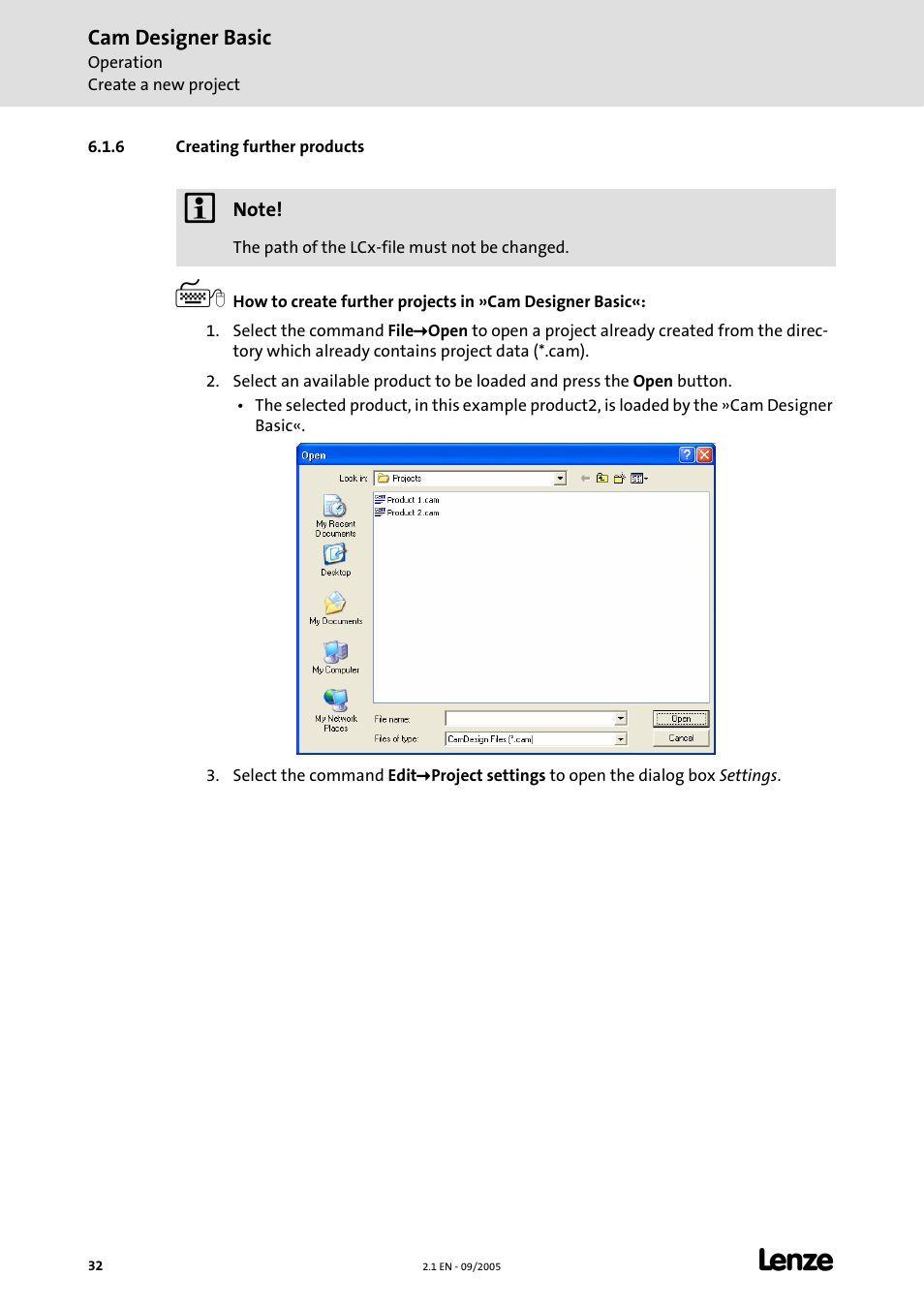 6 creating further products | Lenze Cam Designer Basic User Manual | Page 32 / 53