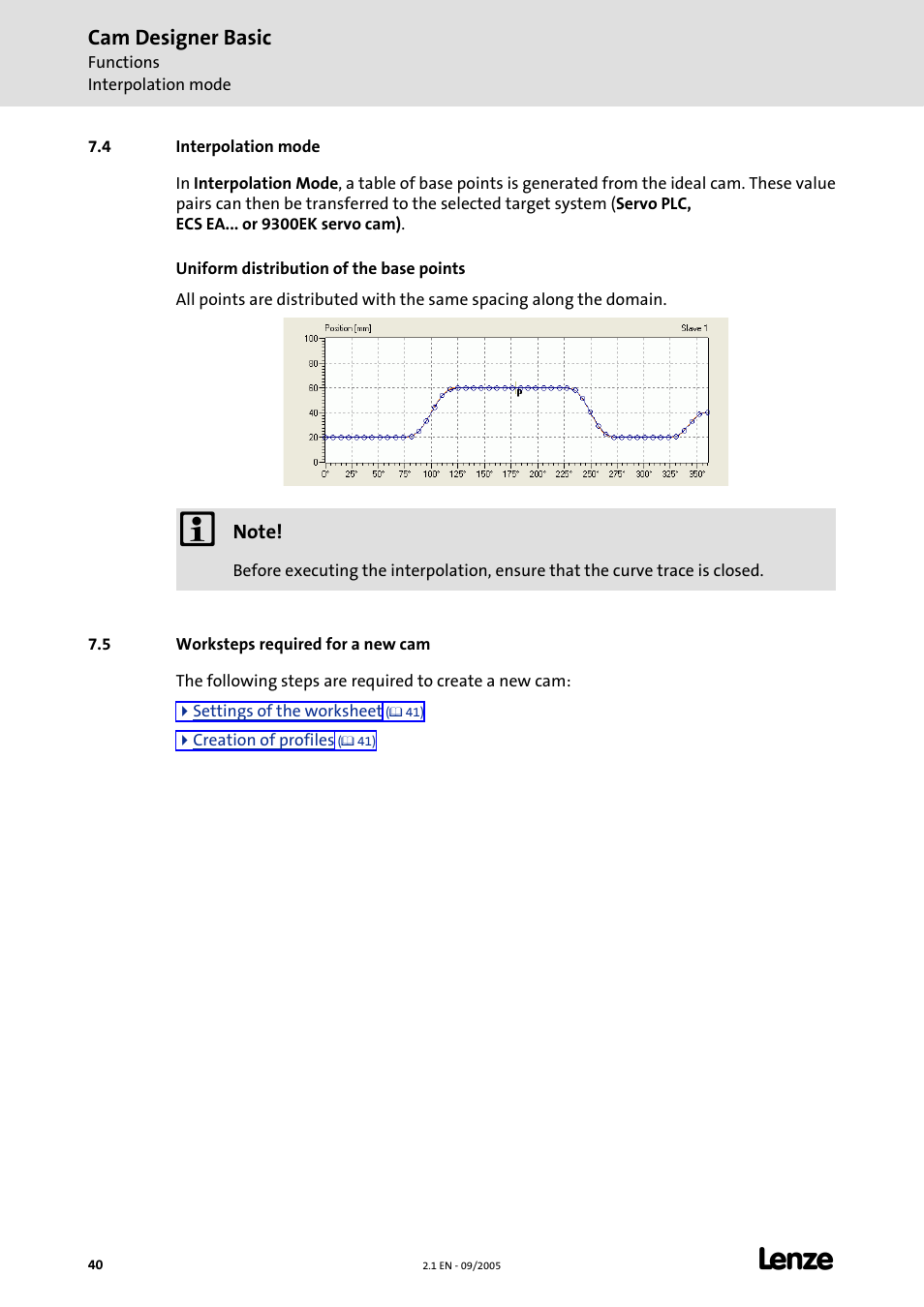 4 interpolation mode, 5 worksteps required for a new cam, Cam designer basic | Lenze Cam Designer Basic User Manual | Page 40 / 53