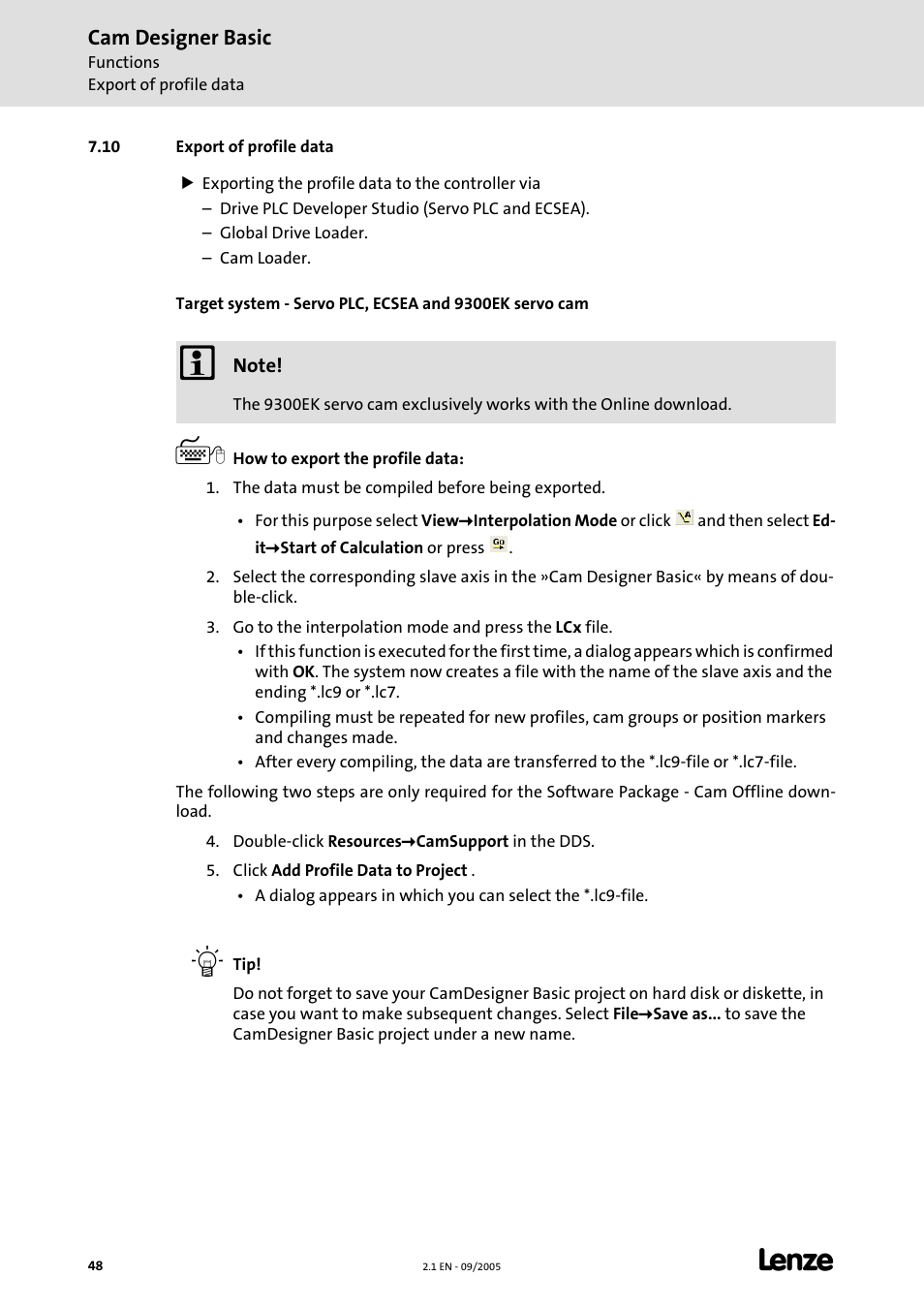 10 export of profile data | Lenze Cam Designer Basic User Manual | Page 48 / 53