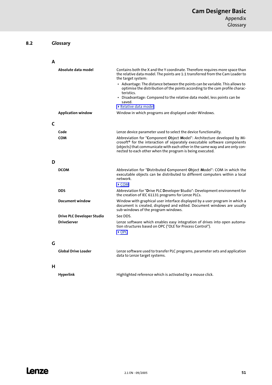 2 glossary, Driveserver is used for, Cam designer basic | Lenze Cam Designer Basic User Manual | Page 51 / 53