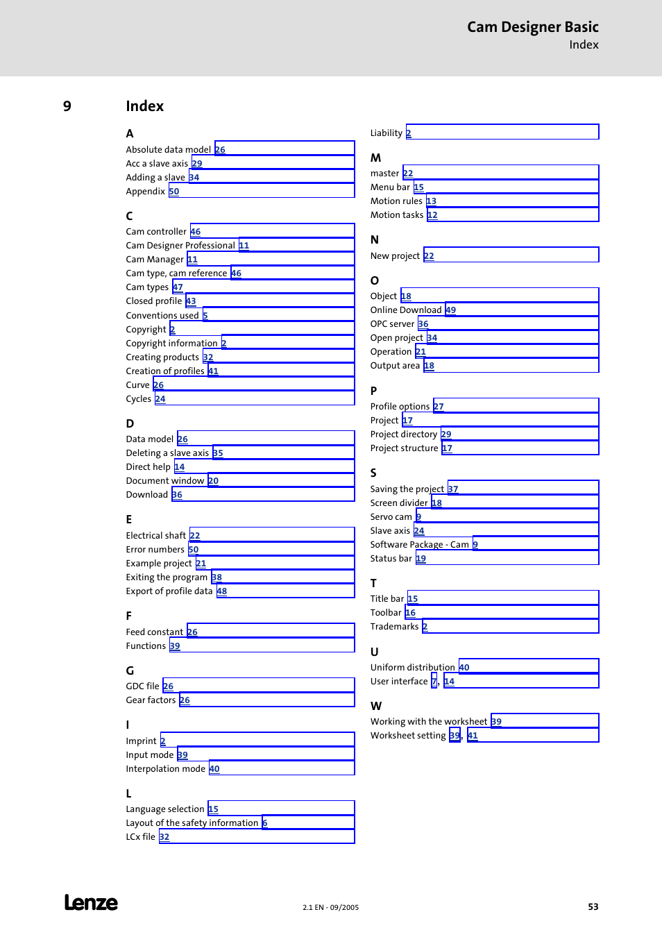 9 index, Index, Cam designer basic | 9index | Lenze Cam Designer Basic User Manual | Page 53 / 53