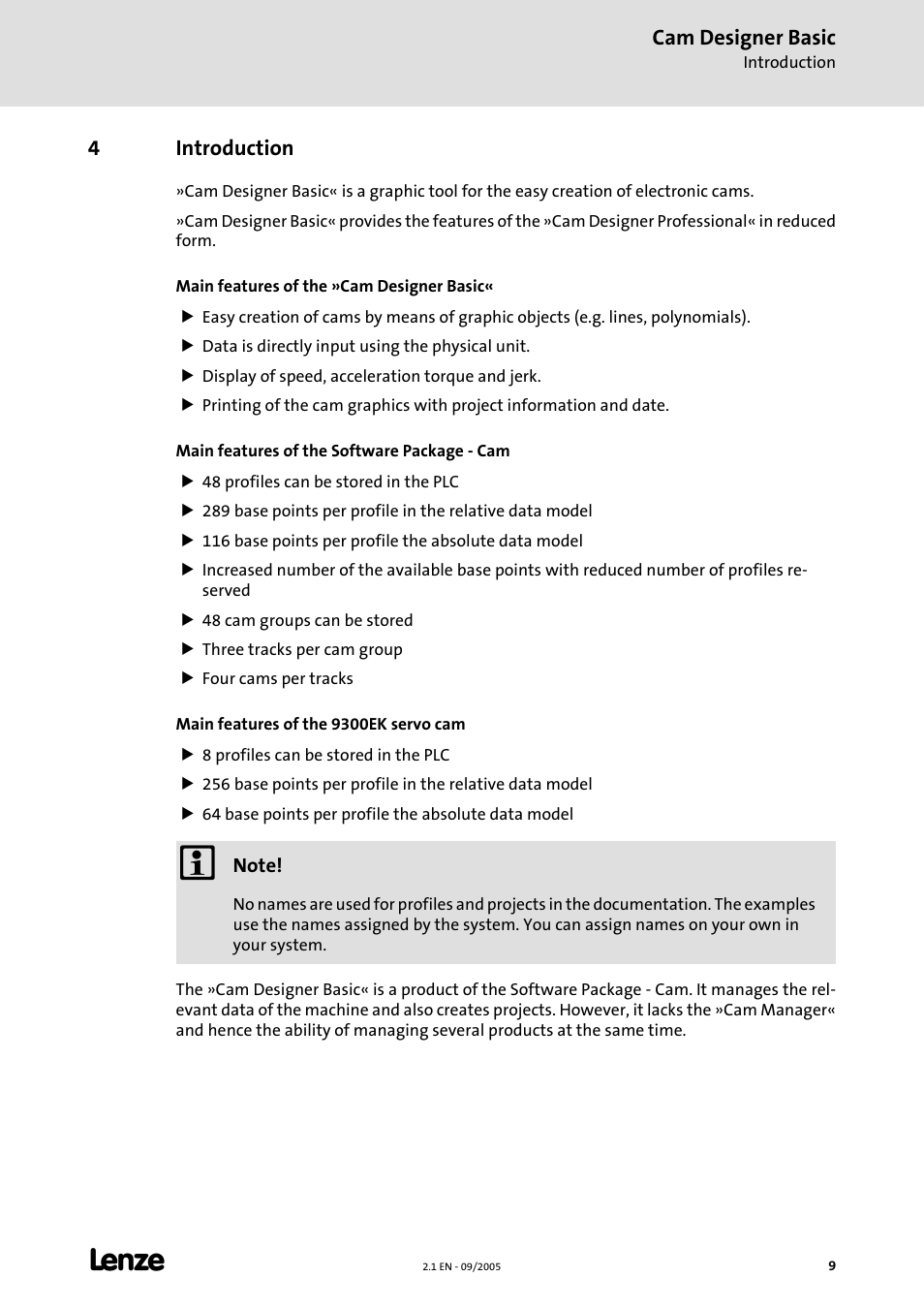 4 introduction, Introduction, Cam designer basic | 4introduction | Lenze Cam Designer Basic User Manual | Page 9 / 53