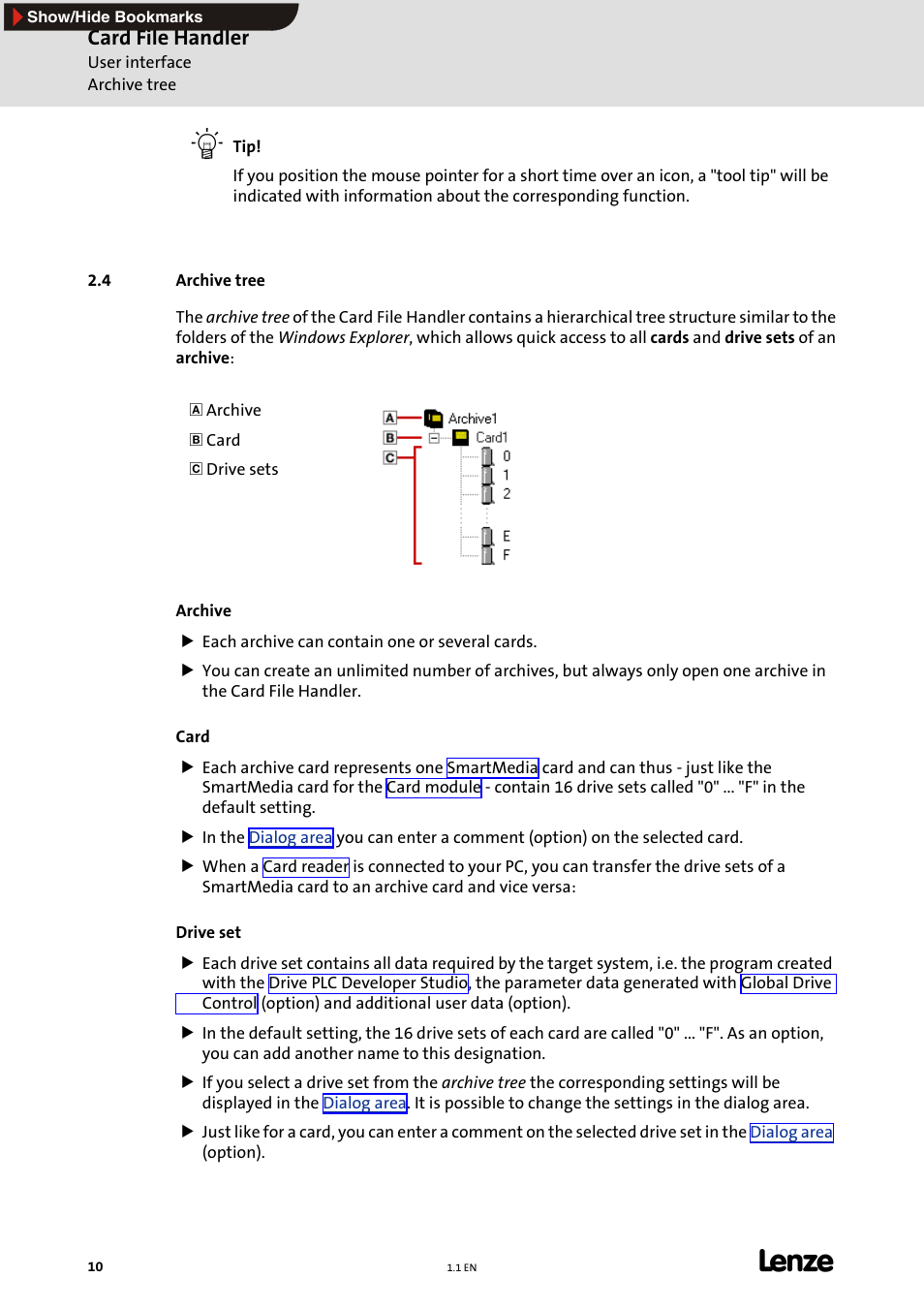 4 archive tree, Archive tree, E 10) | Card file handler | Lenze Card File Handler User Manual | Page 10 / 37
