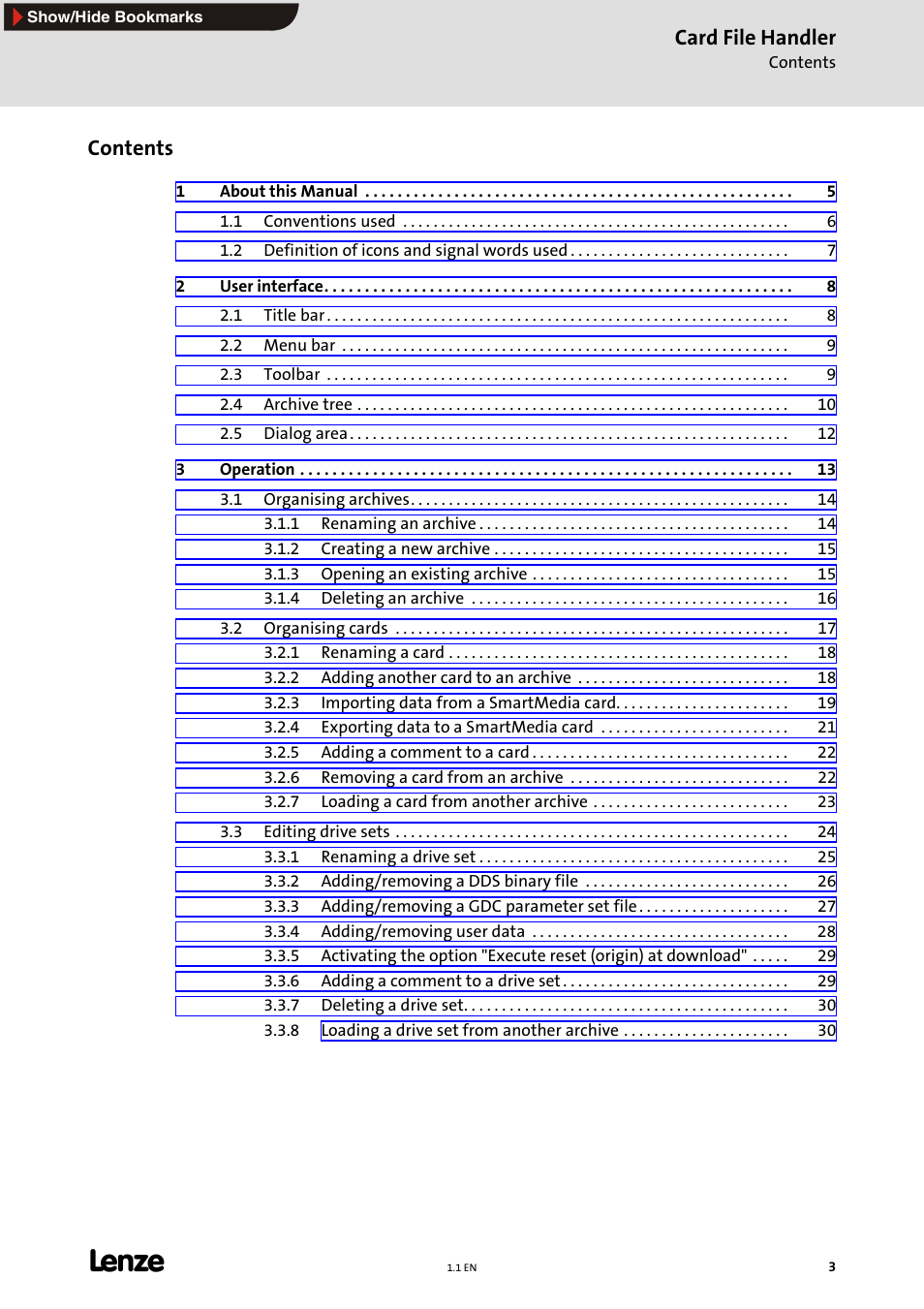 Lenze Card File Handler User Manual | Page 3 / 37