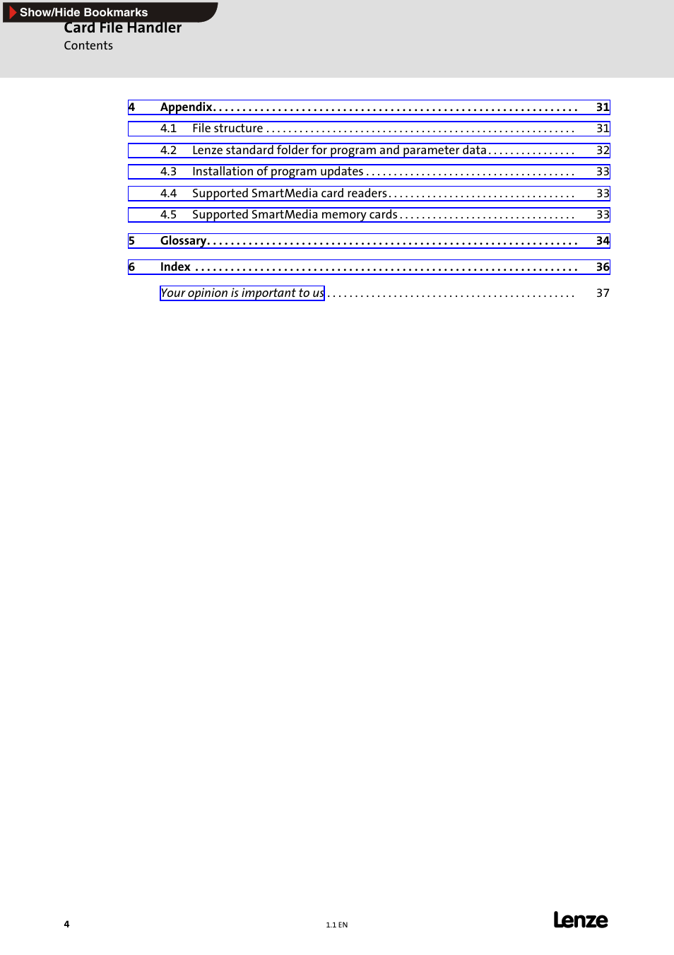 Card file handler | Lenze Card File Handler User Manual | Page 4 / 37