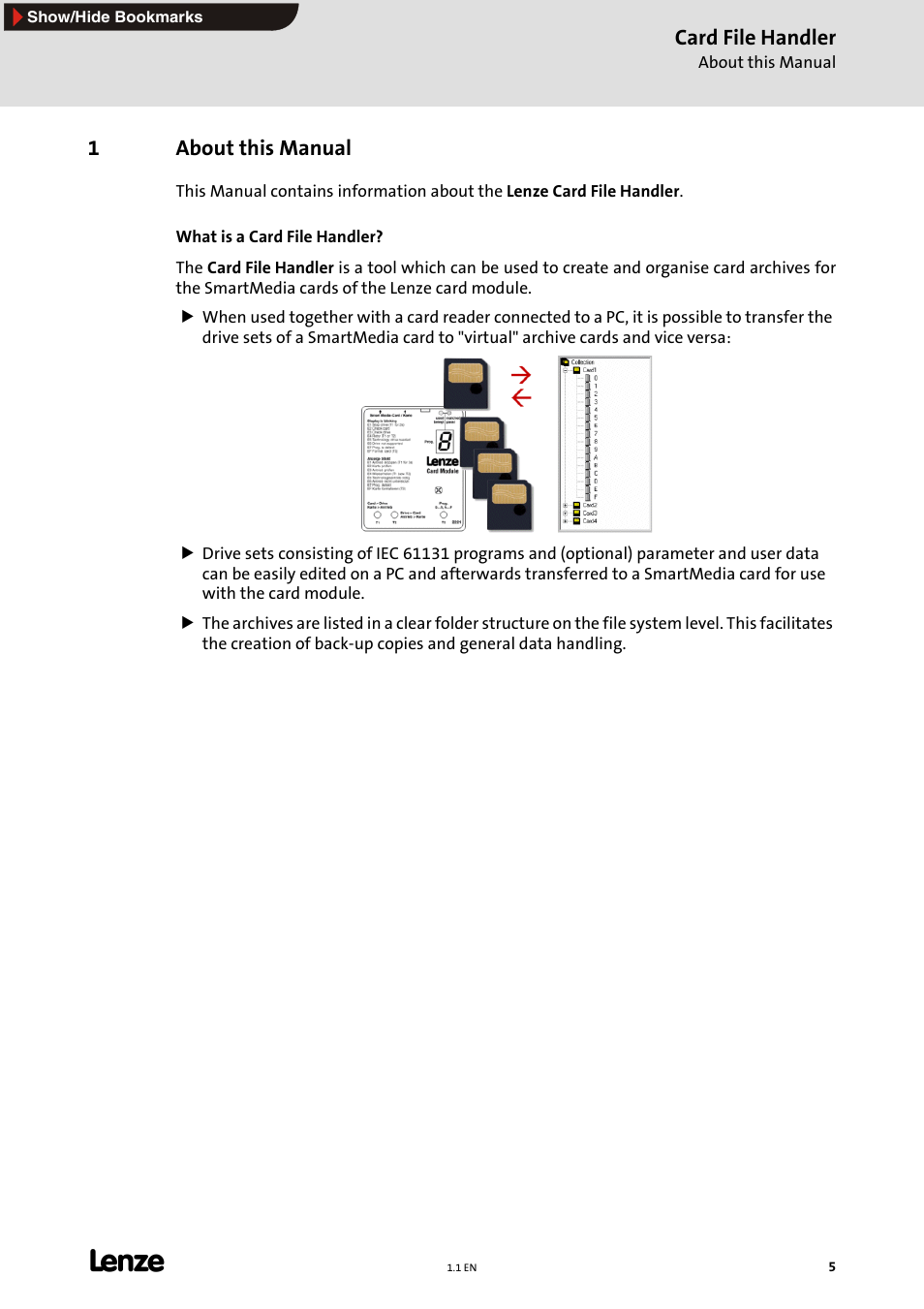 1 about this manual, About this manual, Card file handler | 1about this manual | Lenze Card File Handler User Manual | Page 5 / 37