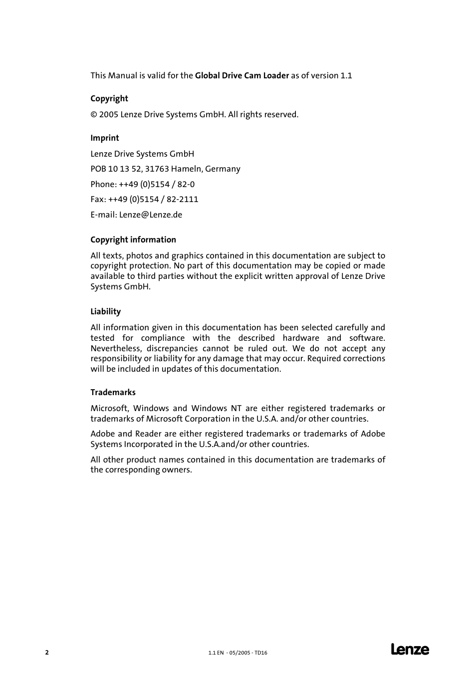 Lenze Global Drive Cam Loader User Manual | Page 2 / 54