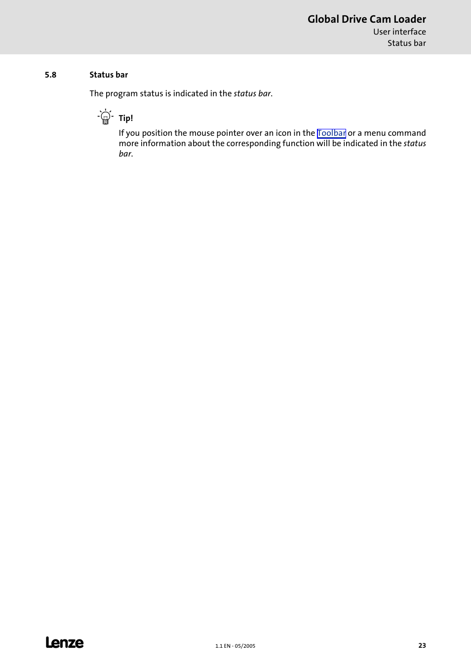 8 status bar, Status bar | Lenze Global Drive Cam Loader User Manual | Page 23 / 54