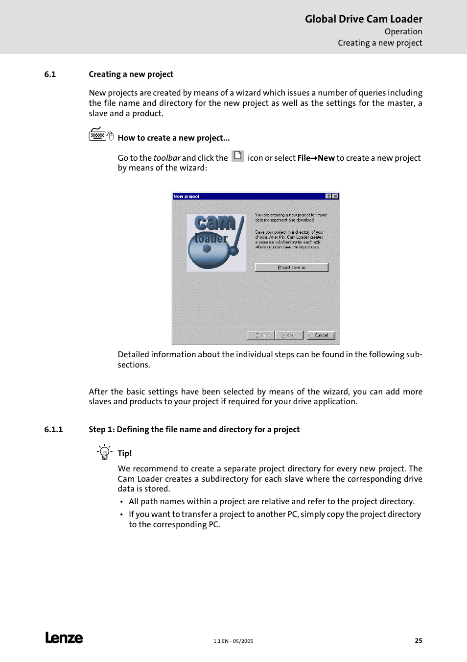 1 creating a new project, 4creating a new project, Global drive cam loader | Lenze Global Drive Cam Loader User Manual | Page 25 / 54