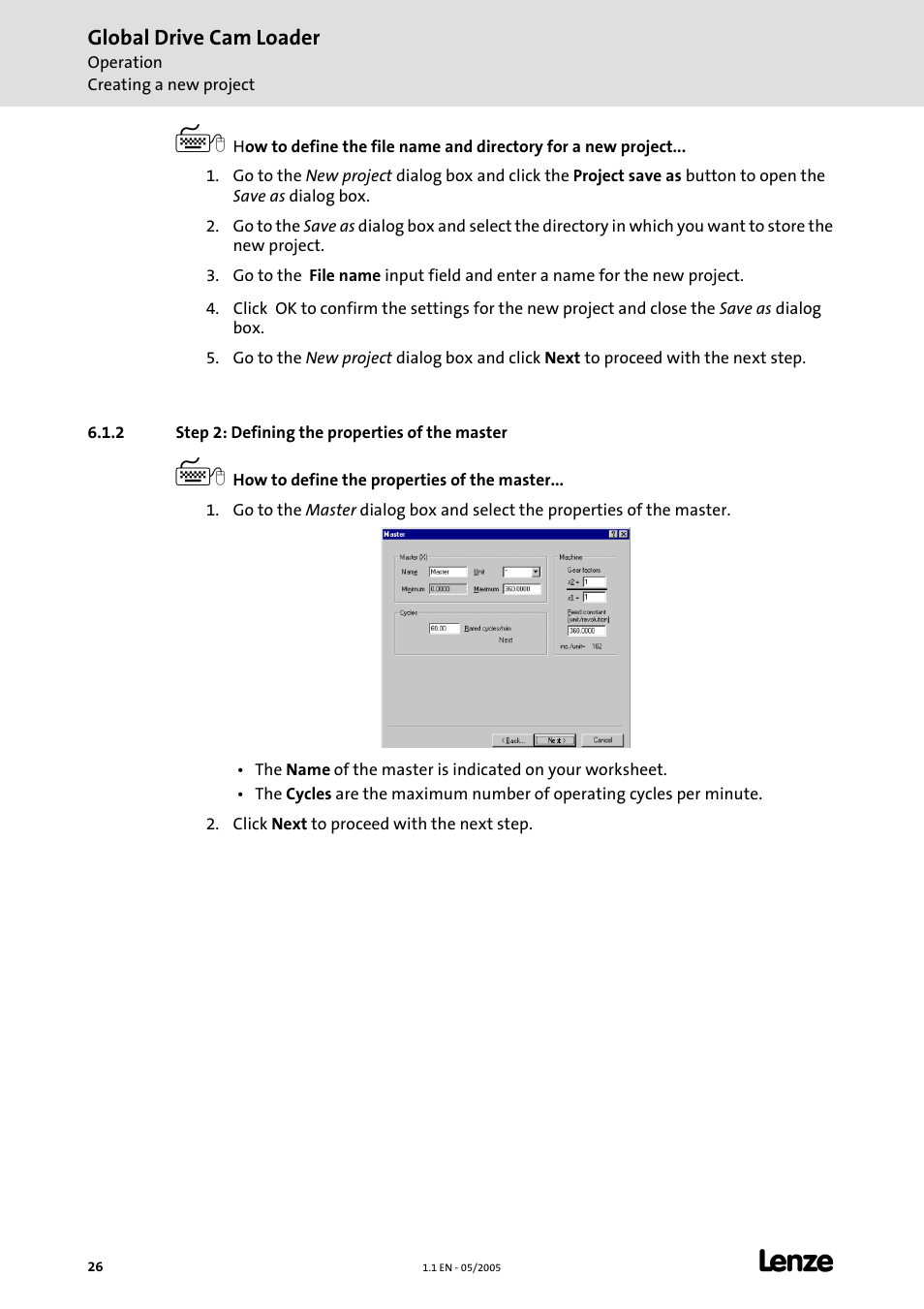 2 step 2: defining the properties of the master | Lenze Global Drive Cam Loader User Manual | Page 26 / 54