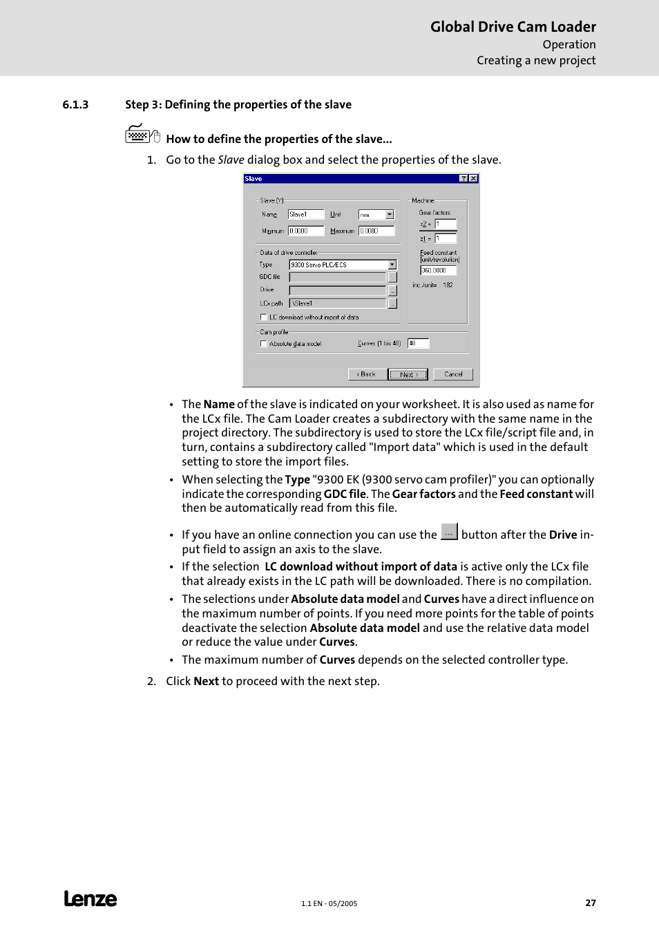 3 step 3: defining the properties of the slave, Global drive cam loader | Lenze Global Drive Cam Loader User Manual | Page 27 / 54