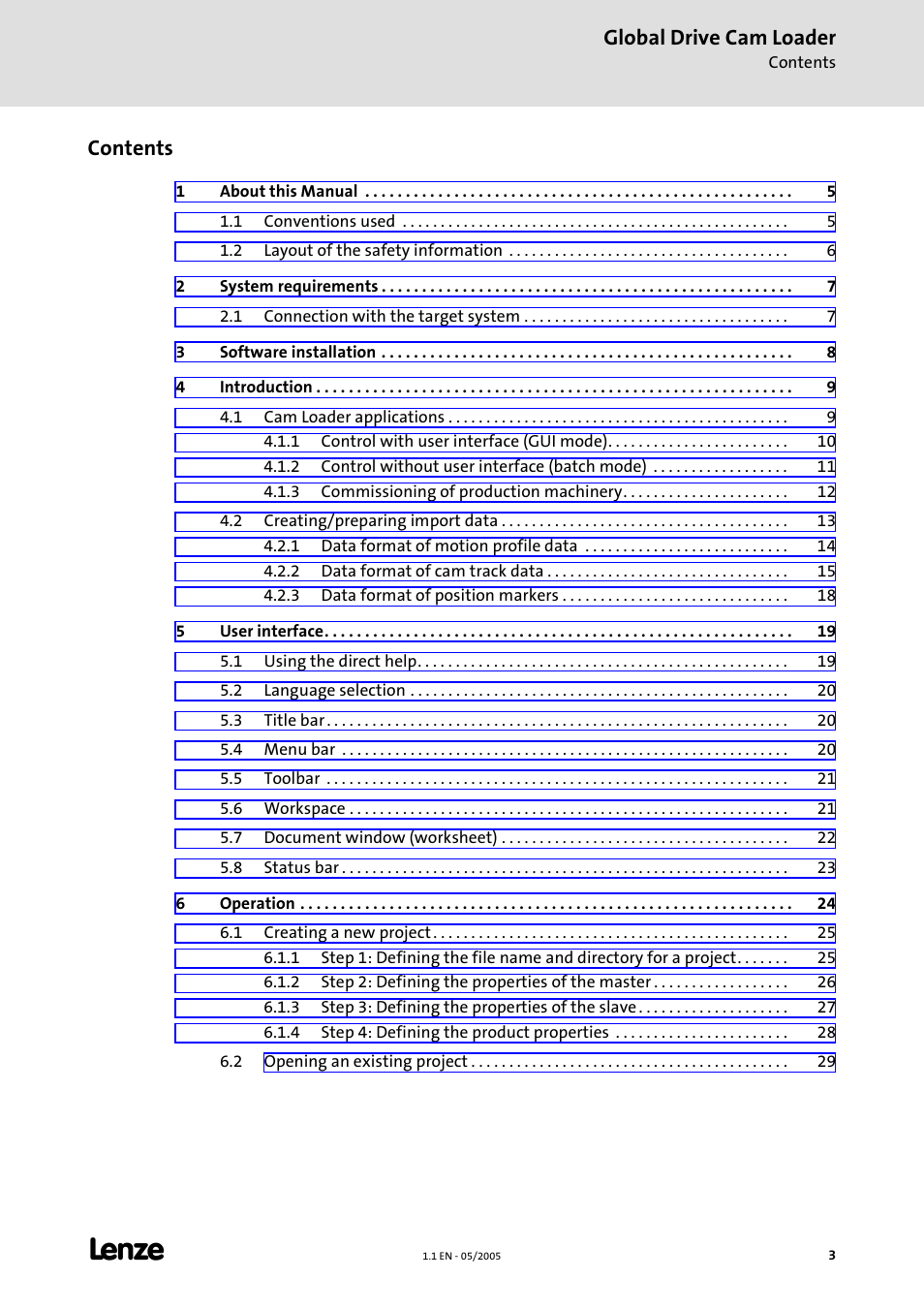Lenze Global Drive Cam Loader User Manual | Page 3 / 54