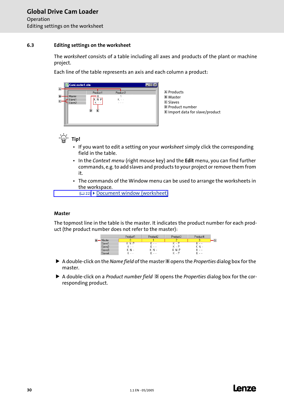 3 editing settings on the worksheet, Global drive cam loader | Lenze Global Drive Cam Loader User Manual | Page 30 / 54