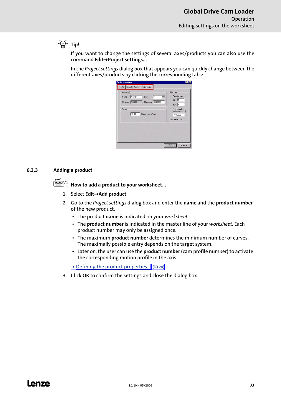 3 adding a product, Global drive cam loader | Lenze Global Drive Cam Loader User Manual | Page 33 / 54