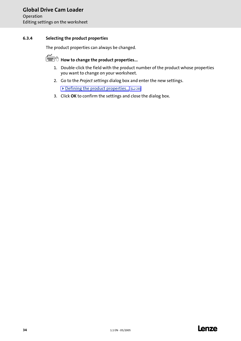 4 selecting the product properties, Global drive cam loader | Lenze Global Drive Cam Loader User Manual | Page 34 / 54
