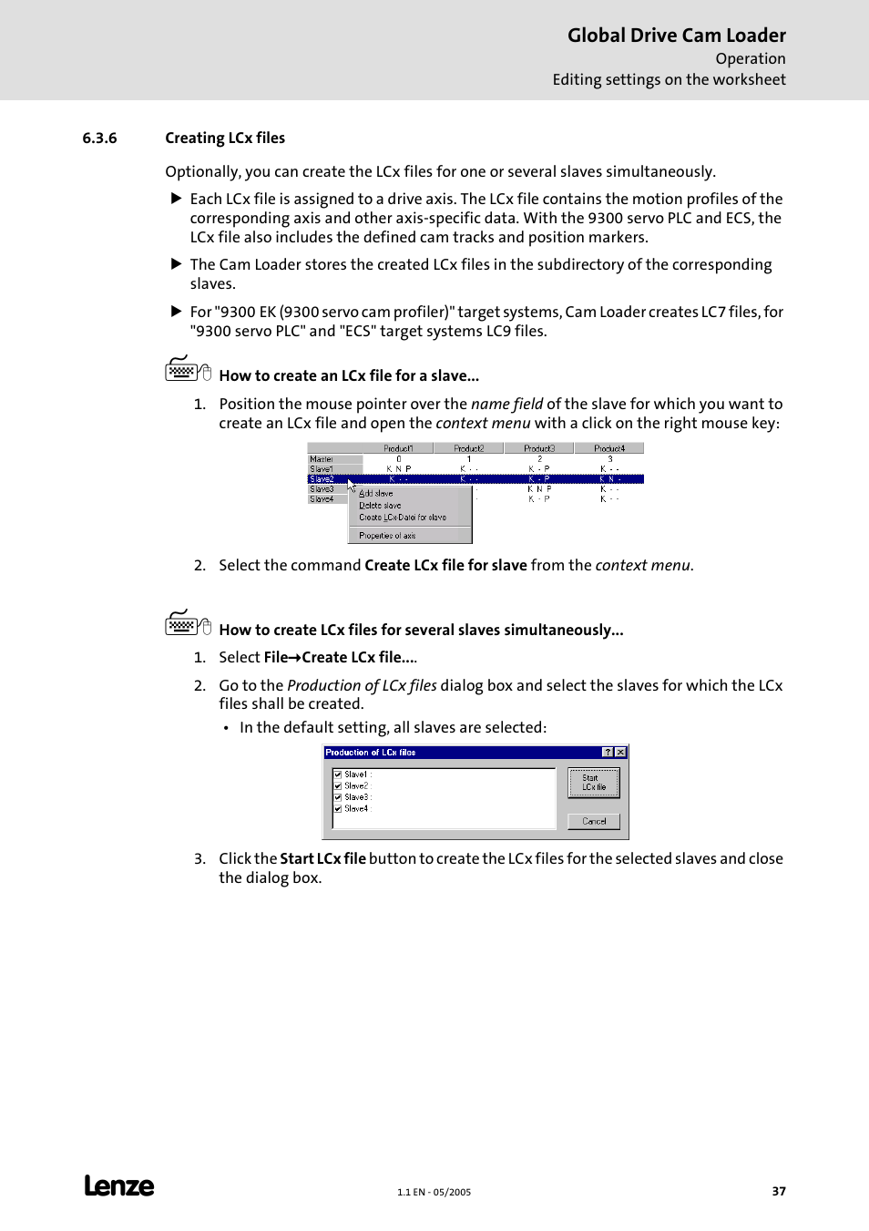 6 creating lcx files | Lenze Global Drive Cam Loader User Manual | Page 37 / 54