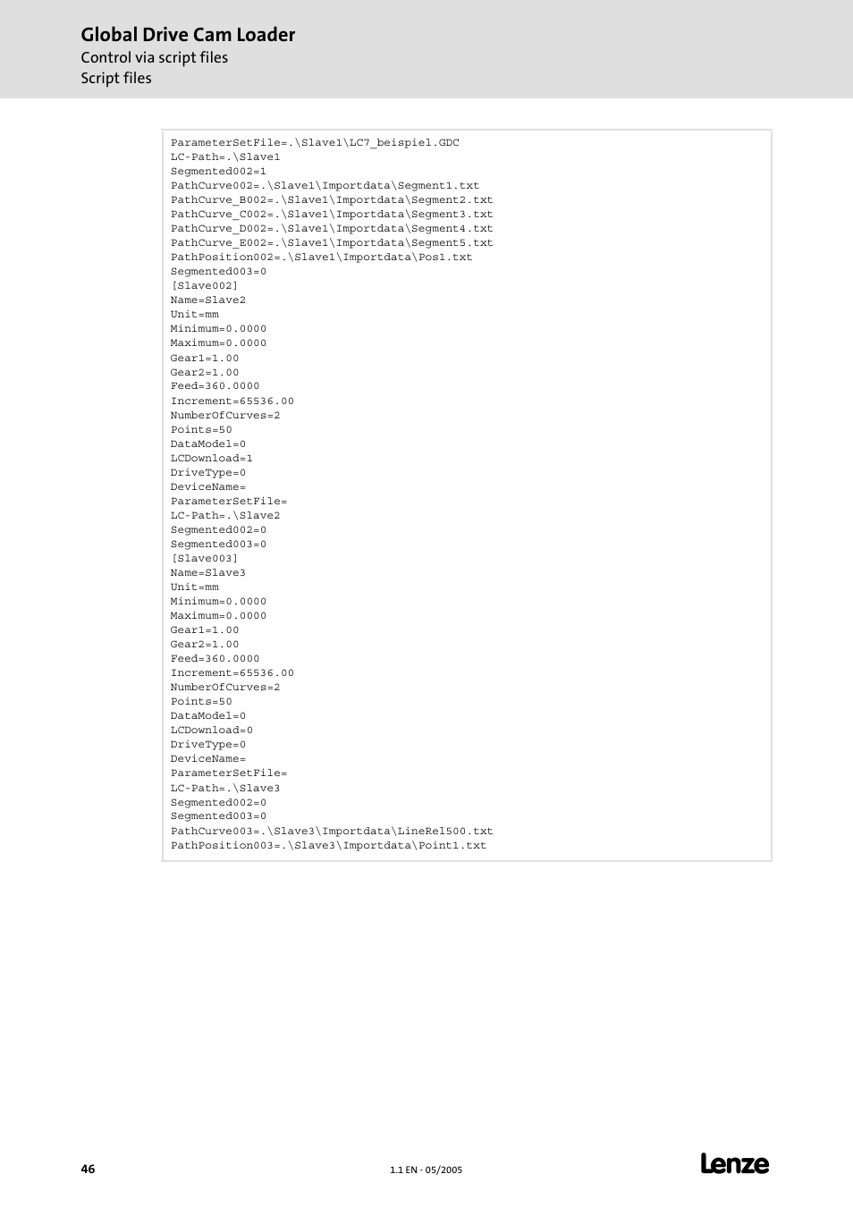 Global drive cam loader, Control via script files script files | Lenze Global Drive Cam Loader User Manual | Page 46 / 54