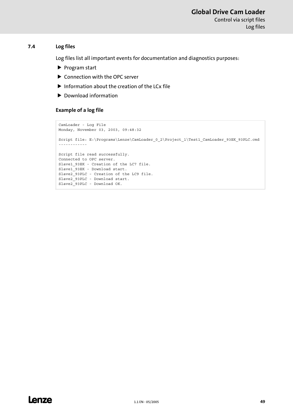 4 log files, Global drive cam loader | Lenze Global Drive Cam Loader User Manual | Page 49 / 54