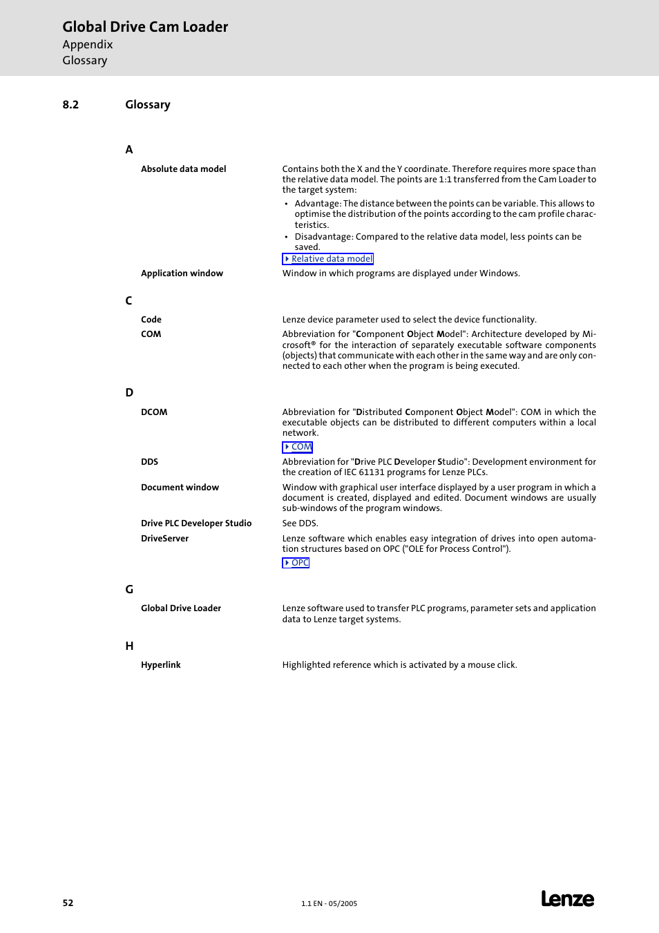 2 glossary, Driveserver is use, Global drive cam loader | Lenze Global Drive Cam Loader User Manual | Page 52 / 54