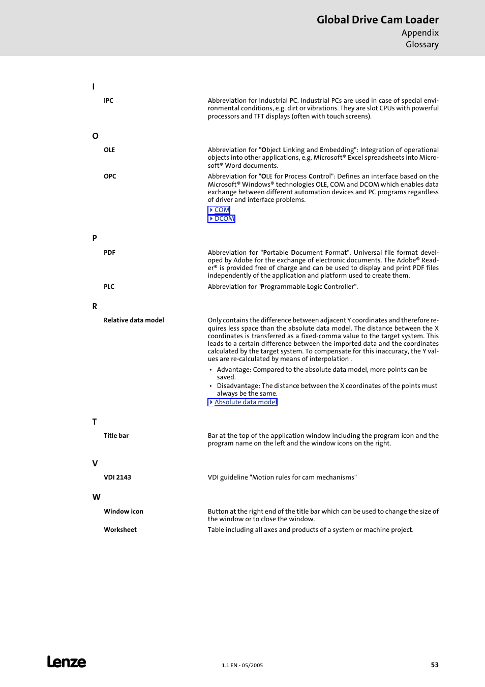 Opc ( ole for pro, Opc se, Global drive cam loader | Lenze Global Drive Cam Loader User Manual | Page 53 / 54