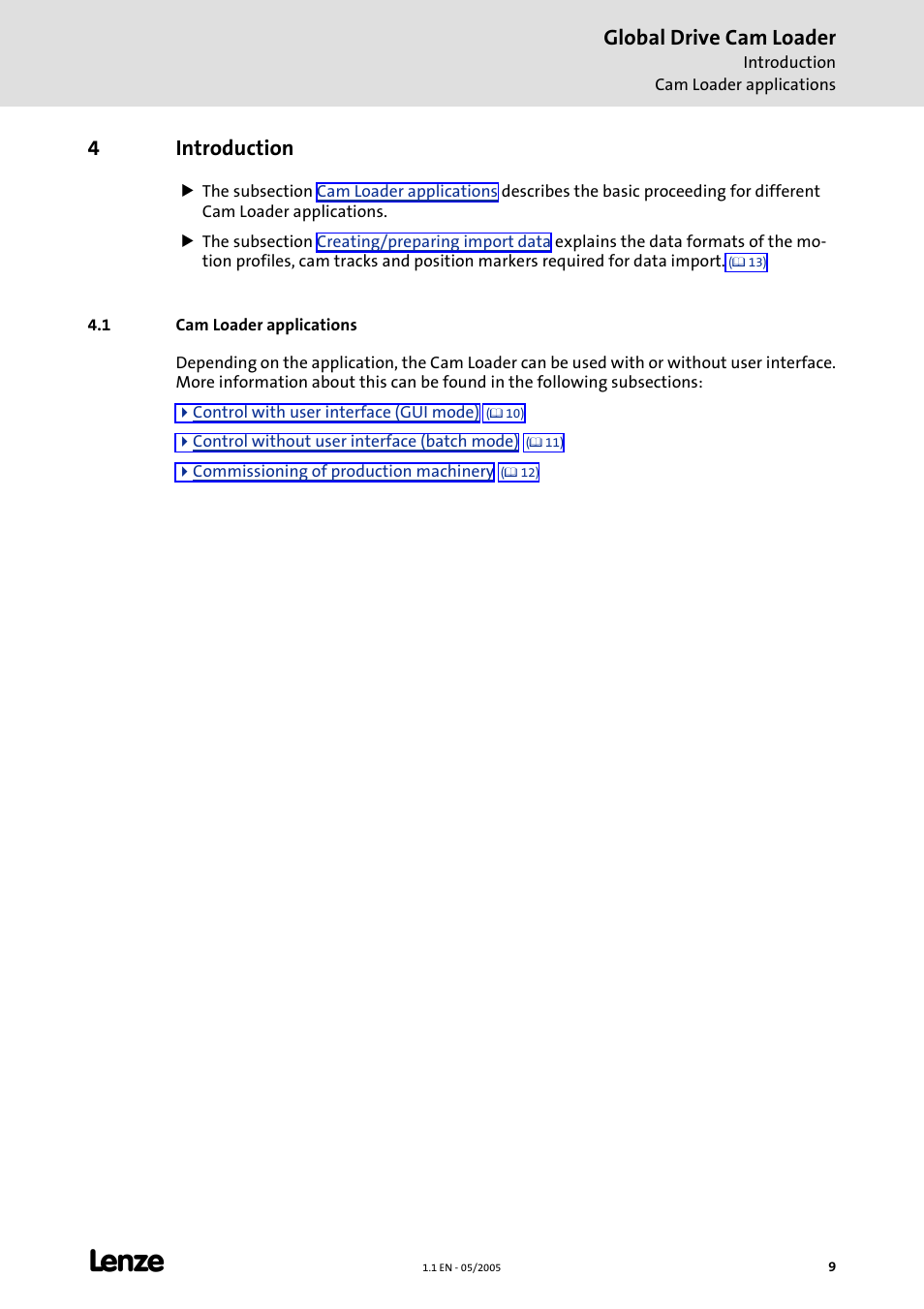 4 introduction, 1 cam loader applications, Introduction | Global drive cam loader, 4introduction | Lenze Global Drive Cam Loader User Manual | Page 9 / 54