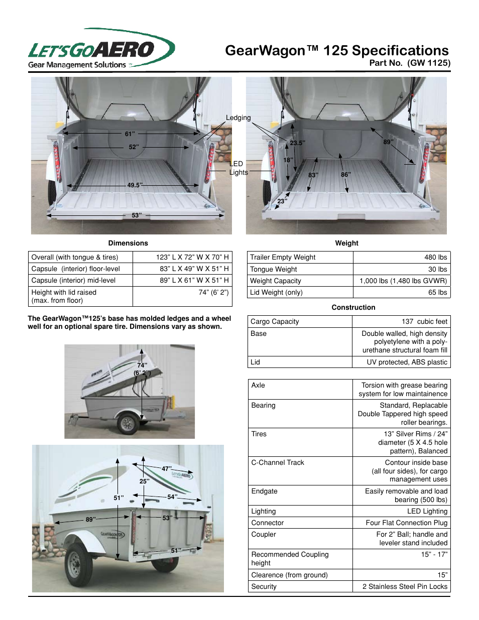 Let's Go Aero GearWagon 125 GW 1125 User Manual | 1 page