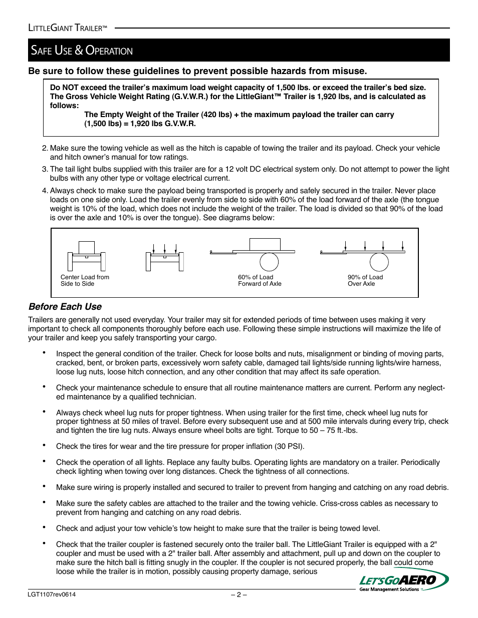 Let's Go Aero LittleGiant Trailer LGT 1107 - T (Torsion based model) User Manual | Page 2 / 20