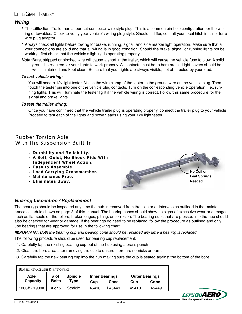 Rubber torsion axle with the suspension built-in | Let's Go Aero LittleGiant Trailer LGT 1107 - T (Torsion based model) User Manual | Page 4 / 20