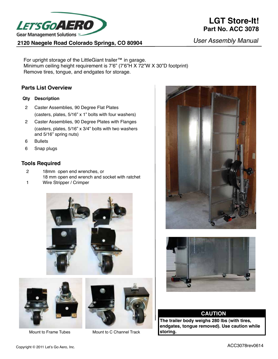 Let's Go Aero LGT Store-It! ACC3078 User Manual | 2 pages