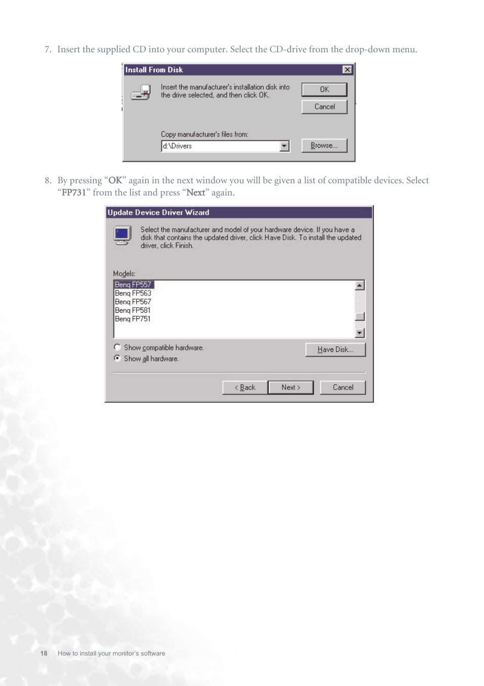 BenQ FP731 User Manual | Page 18 / 54