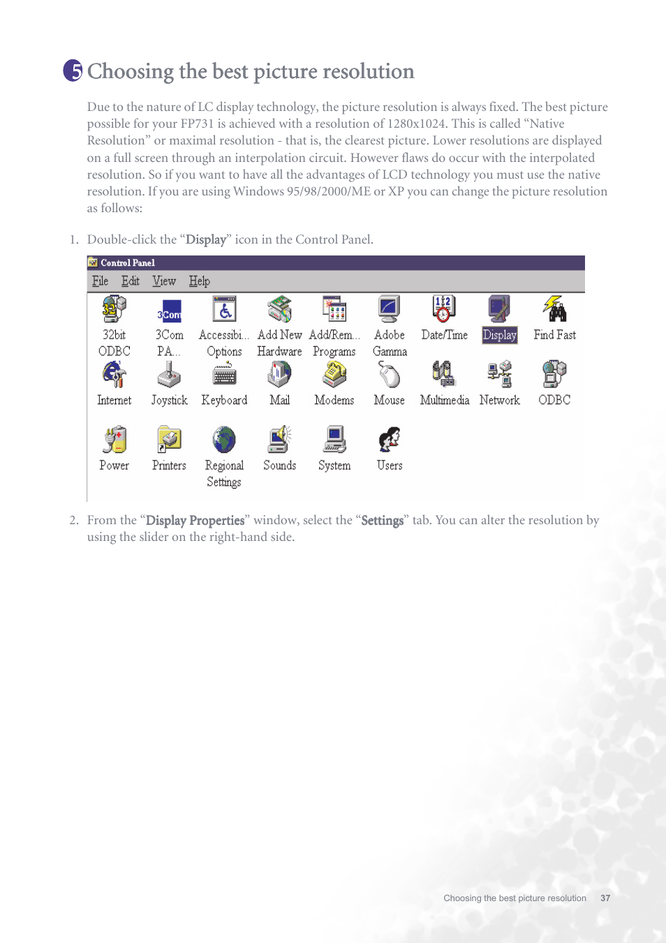 Choosing the best picture resolution | BenQ FP731 User Manual | Page 37 / 54