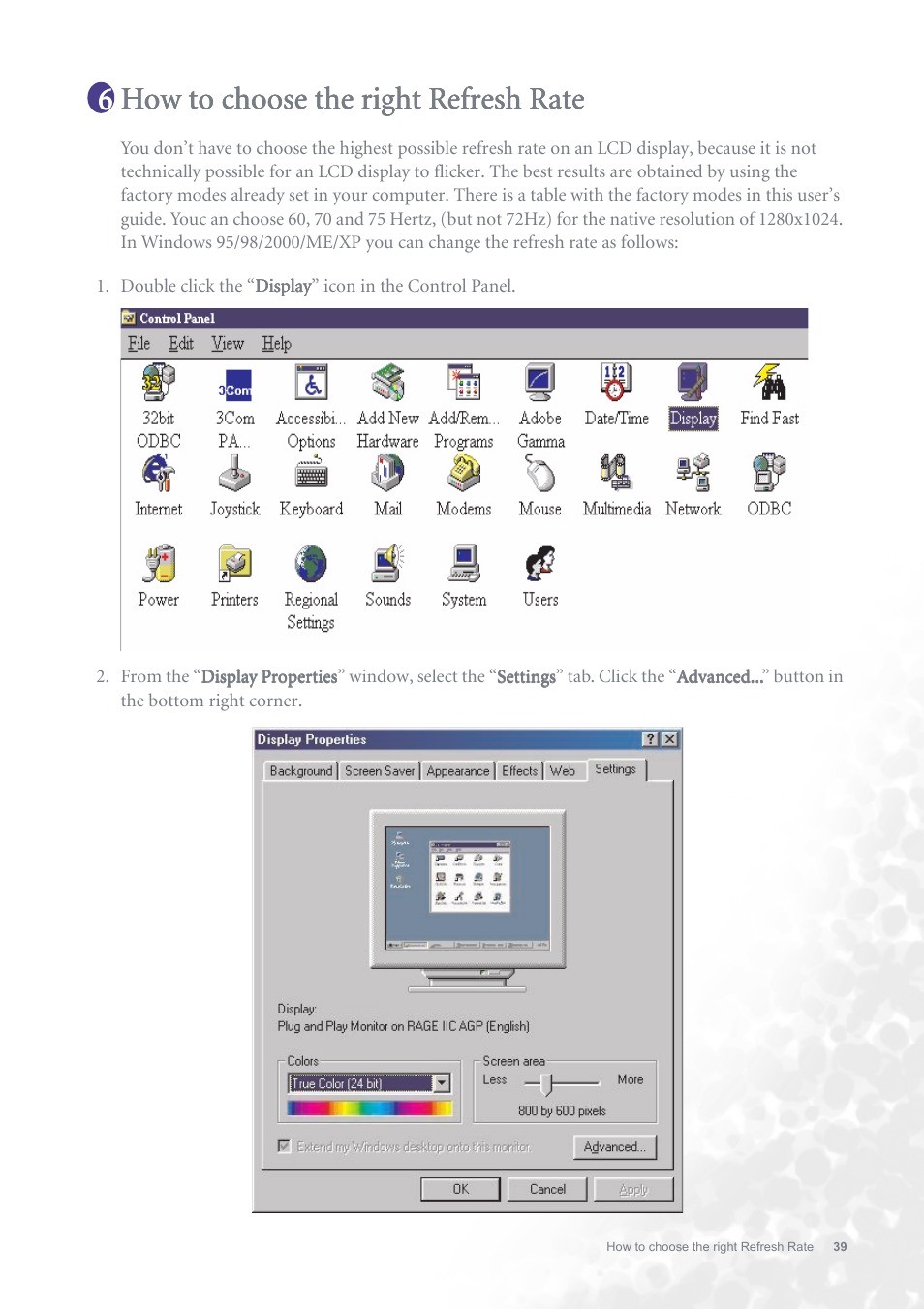 How to choose the right refresh rate | BenQ FP731 User Manual | Page 39 / 54