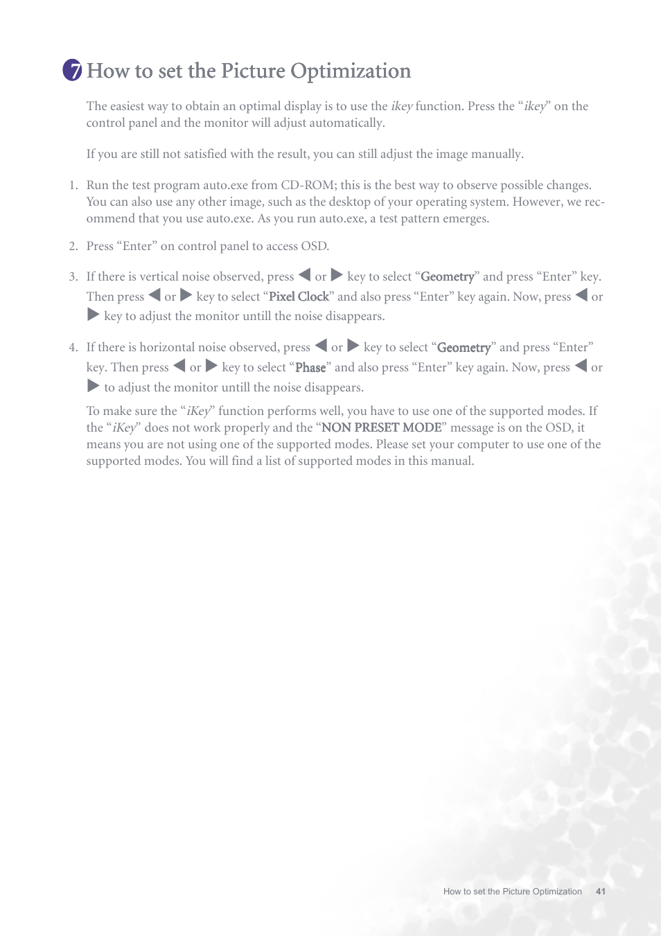 How to set the picture optimization | BenQ FP731 User Manual | Page 41 / 54