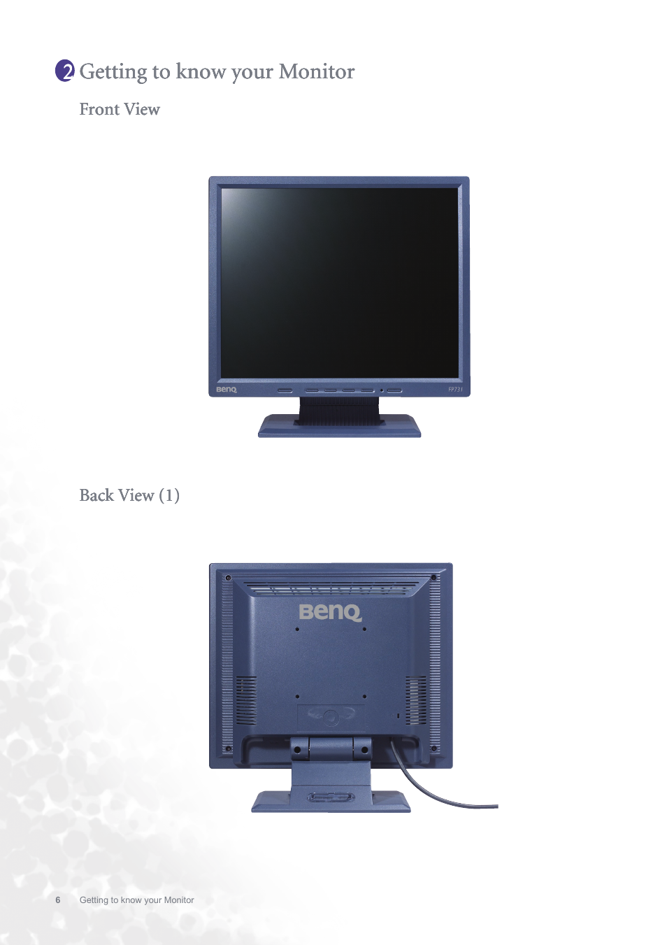 Getting to know your monitor | BenQ FP731 User Manual | Page 6 / 54