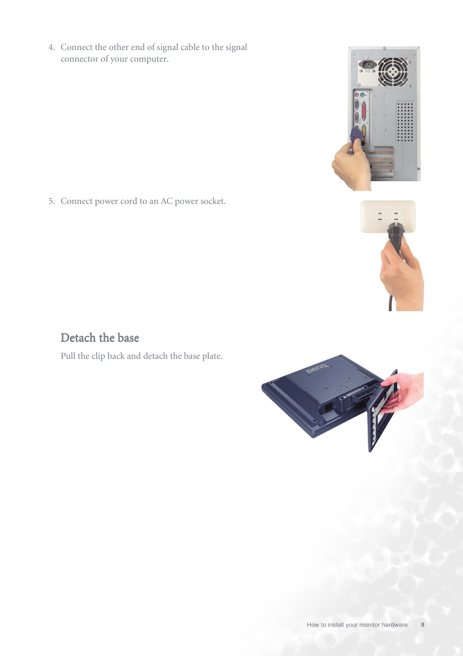 Detach the base | BenQ FP731 User Manual | Page 9 / 54