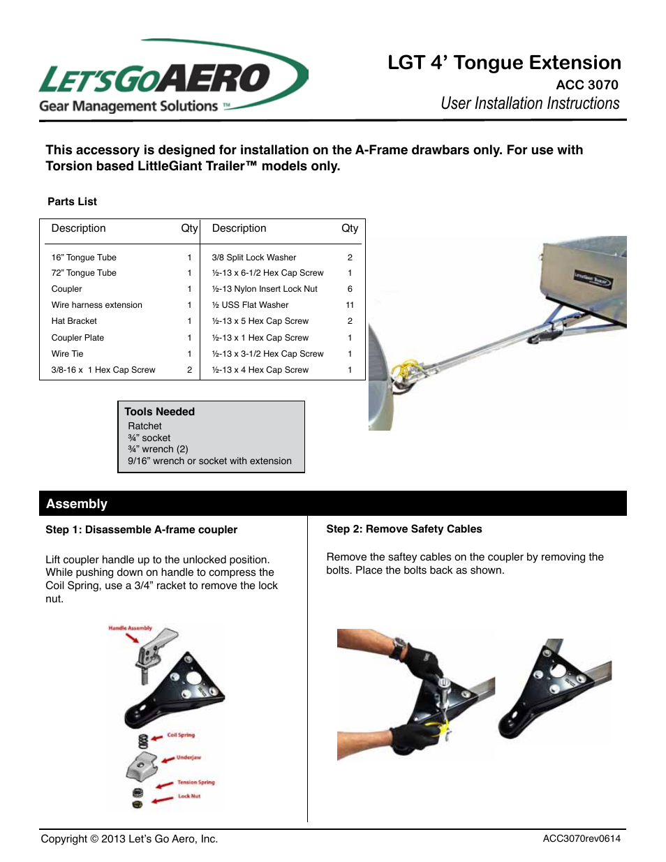 Let's Go Aero LGT 4 Tongue Extension ACC 3070 User Manual | 2 pages