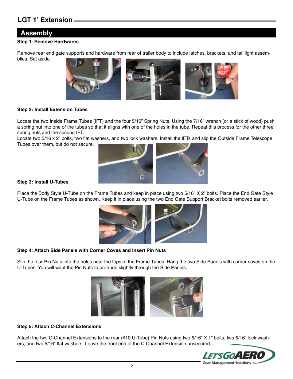 Lgt 1’ extension, Assembly | Let's Go Aero LGT 1 Extension ACC 3075 User Manual | Page 2 / 4