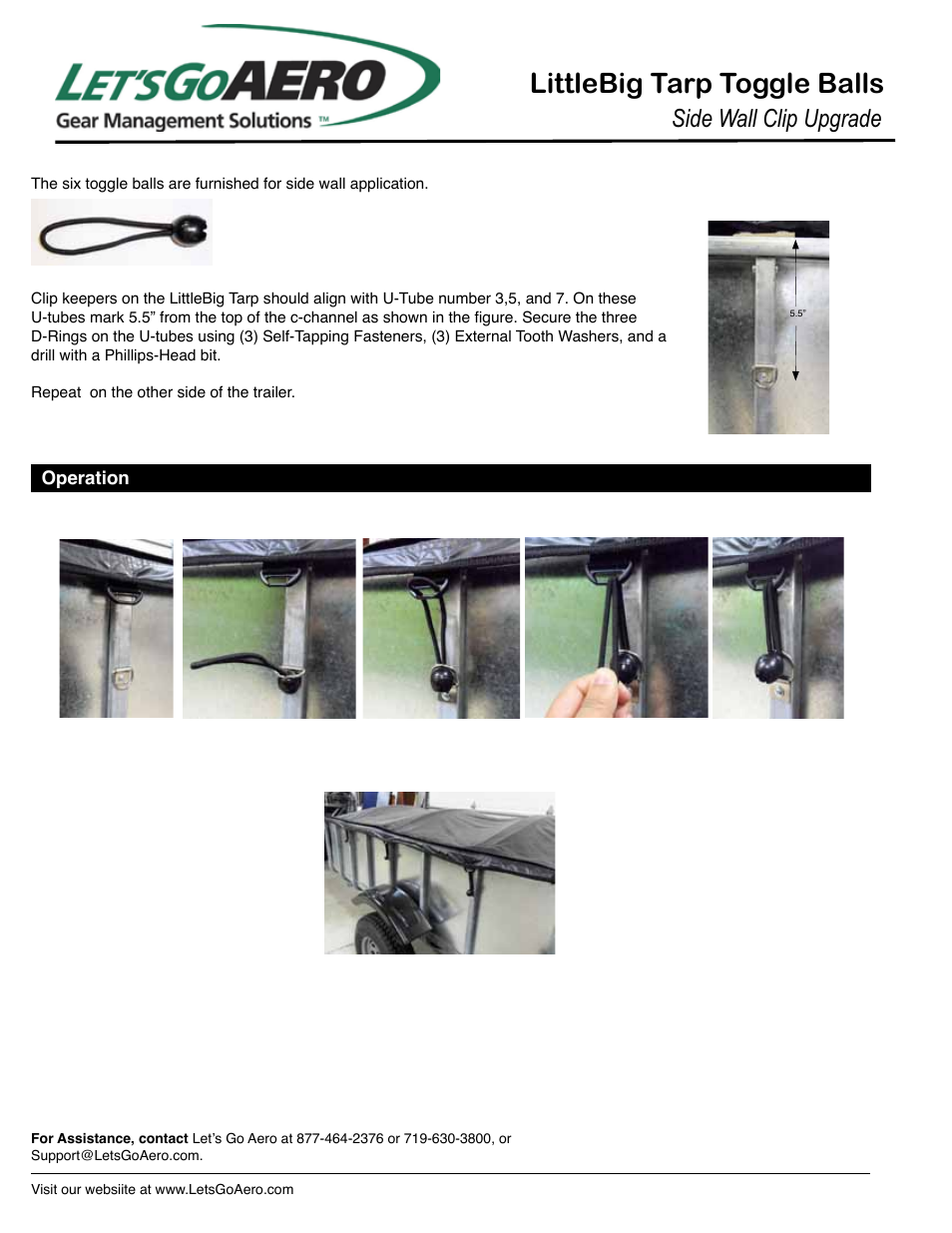Littlebig tarp toggle balls, Side wall clip upgrade | Let's Go Aero LittleBig Tarp ACC 3083 User Manual | Page 3 / 3