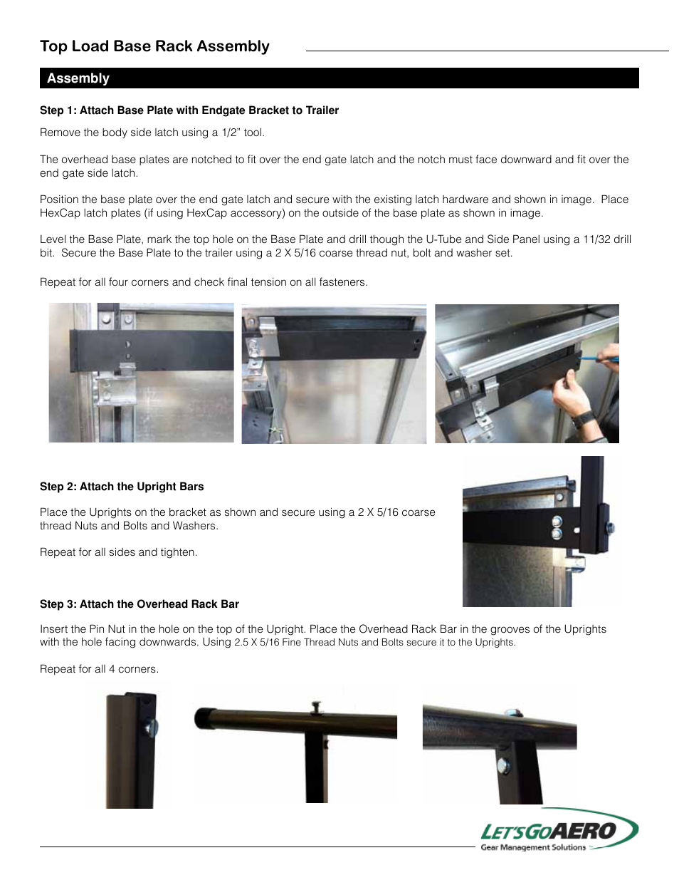 Top load base rack assembly | Let's Go Aero LGT Top Load Base Rack ACC 3103 User Manual | Page 2 / 3