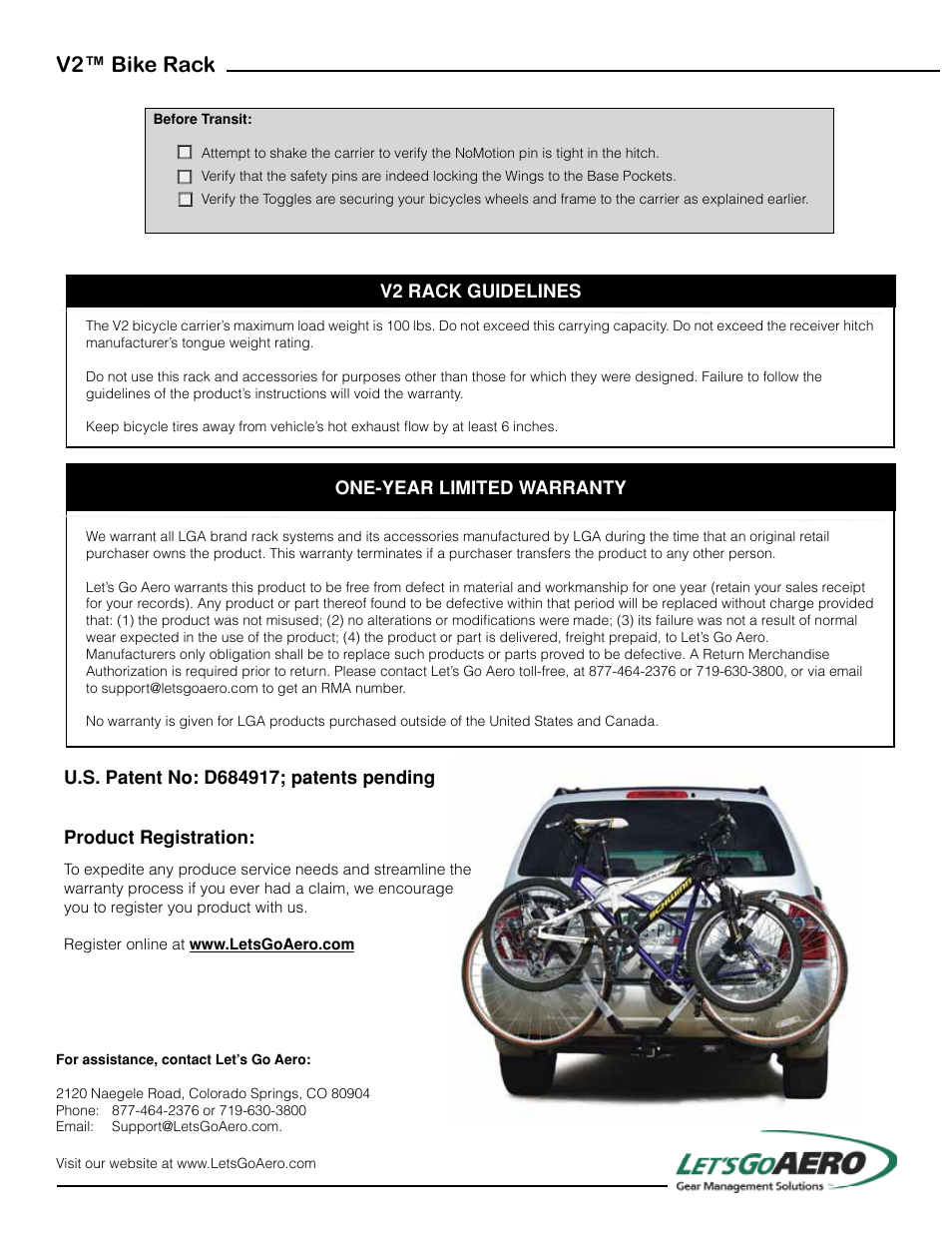 V2™ bike rack | Let's Go Aero V2 Two-Bike Carrier VME-V2 User Manual | Page 3 / 3