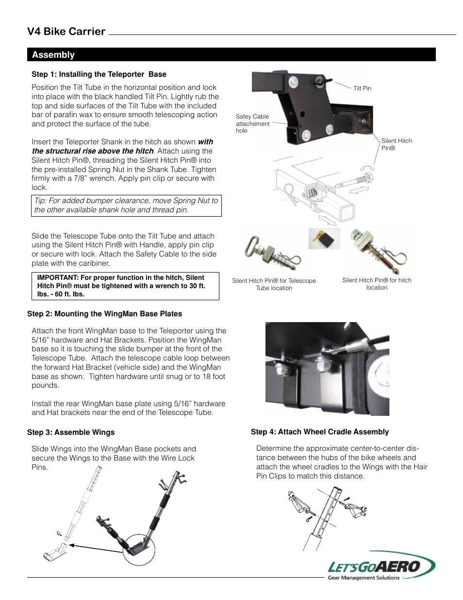 V4 bike carrier | Let's Go Aero V4 Four-Bike Carrier VME-V4 User Manual | Page 2 / 4