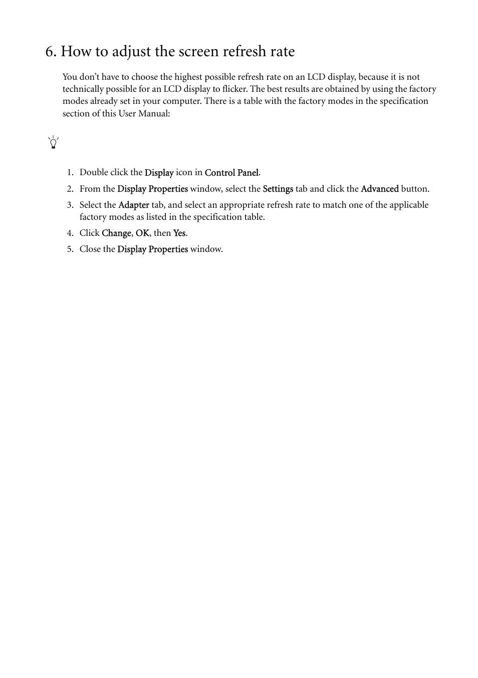 How to adjust the screen refresh rate | BenQ FP241VW User Manual | Page 21 / 47