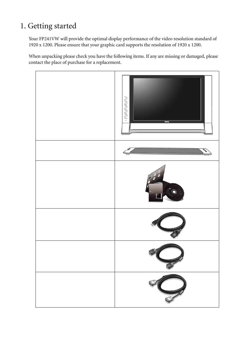 Getting started | BenQ FP241VW User Manual | Page 4 / 47