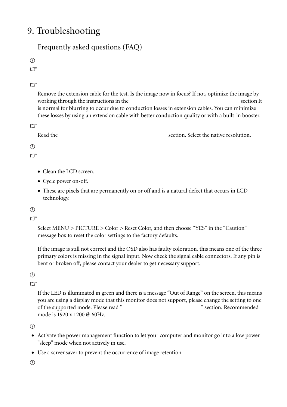 Troubleshooting, Frequently asked questions (faq) | BenQ FP241VW User Manual | Page 43 / 47