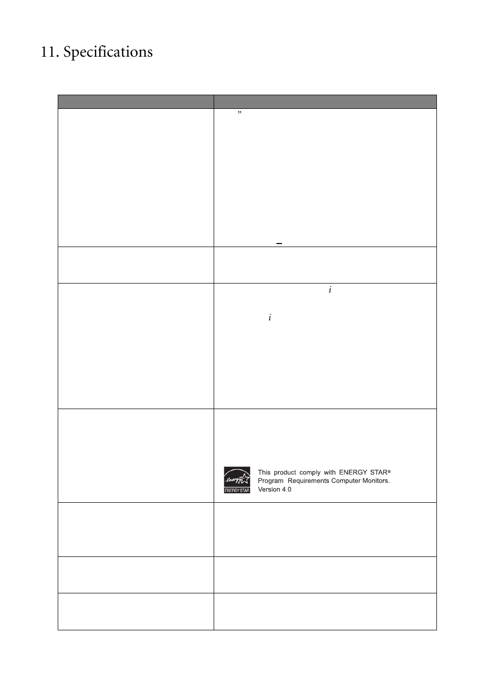Specifications | BenQ FP241VW User Manual | Page 46 / 47