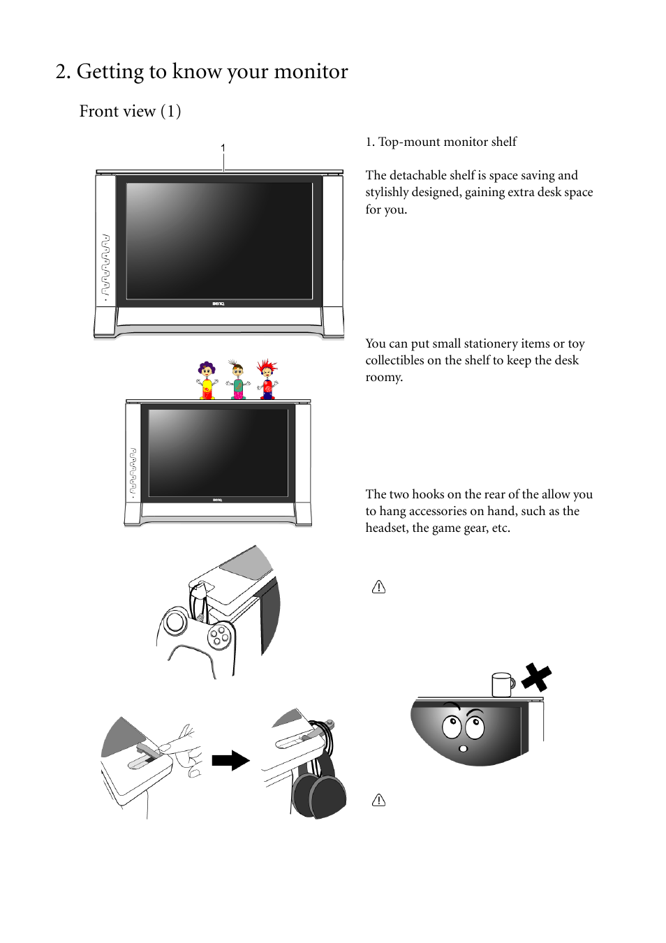 Getting to know your monitor, Front view (1) | BenQ FP241VW User Manual | Page 6 / 47